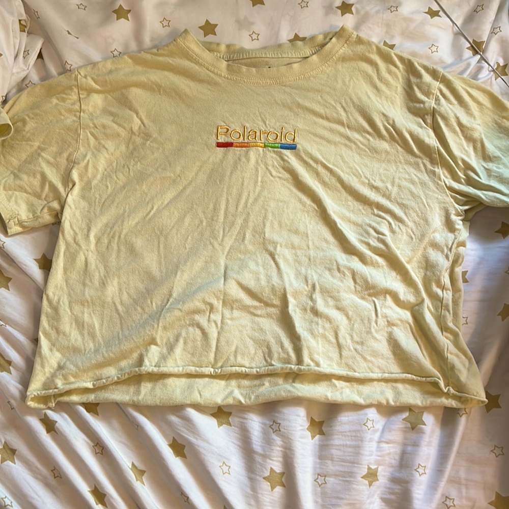 Light Yellow Polaroid Cropped Shirt. Size SM